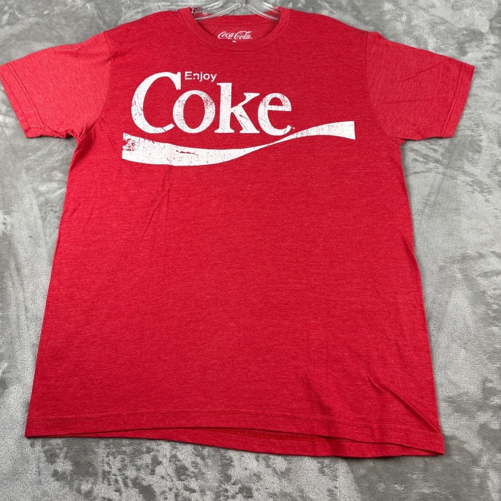 Coca-Cola Mens Graphic T-Shirt Heather Red Enjoy Coke Logo Size L Short Sleeve